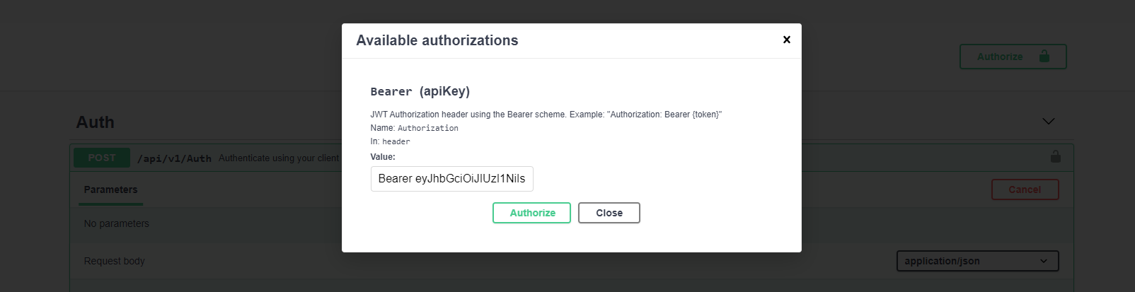 Swagger authentication header
